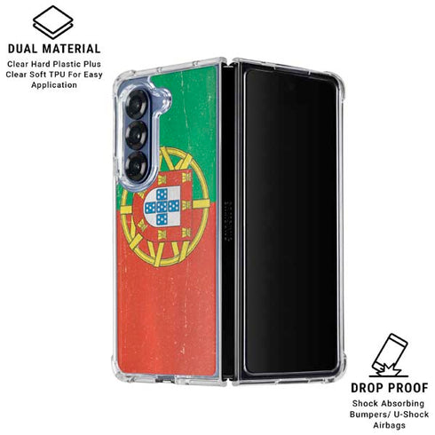 Portugal Flag Distressed Galaxy Z Fold7 Clear Case
